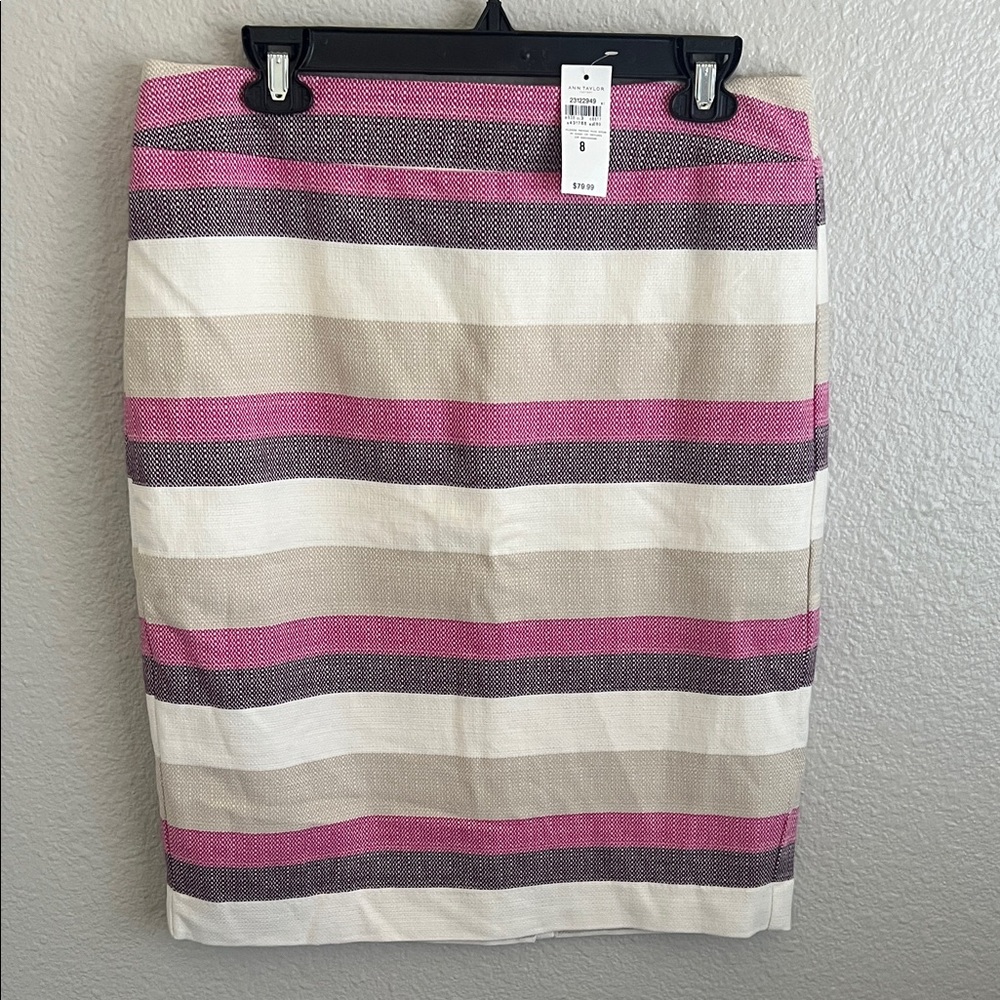 NWT Ann Taylor Pink and Cream Striped Pencil Skirt